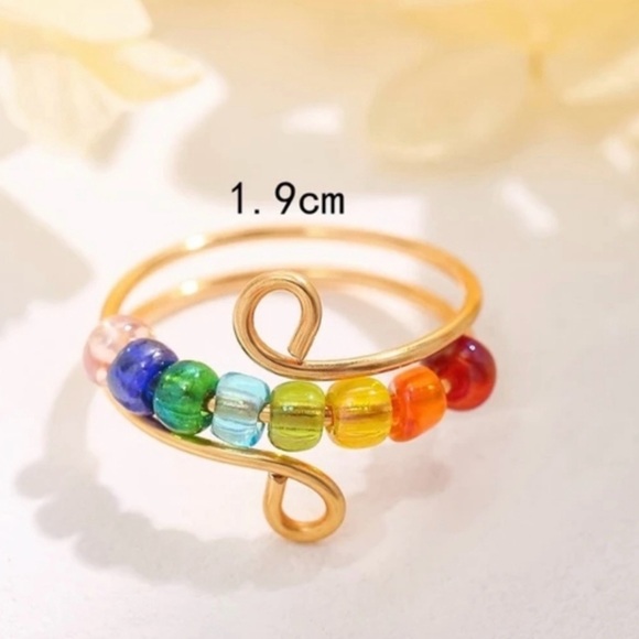 Rainbow color beads adjustable stainless steel Ring - Picture 3 of 3